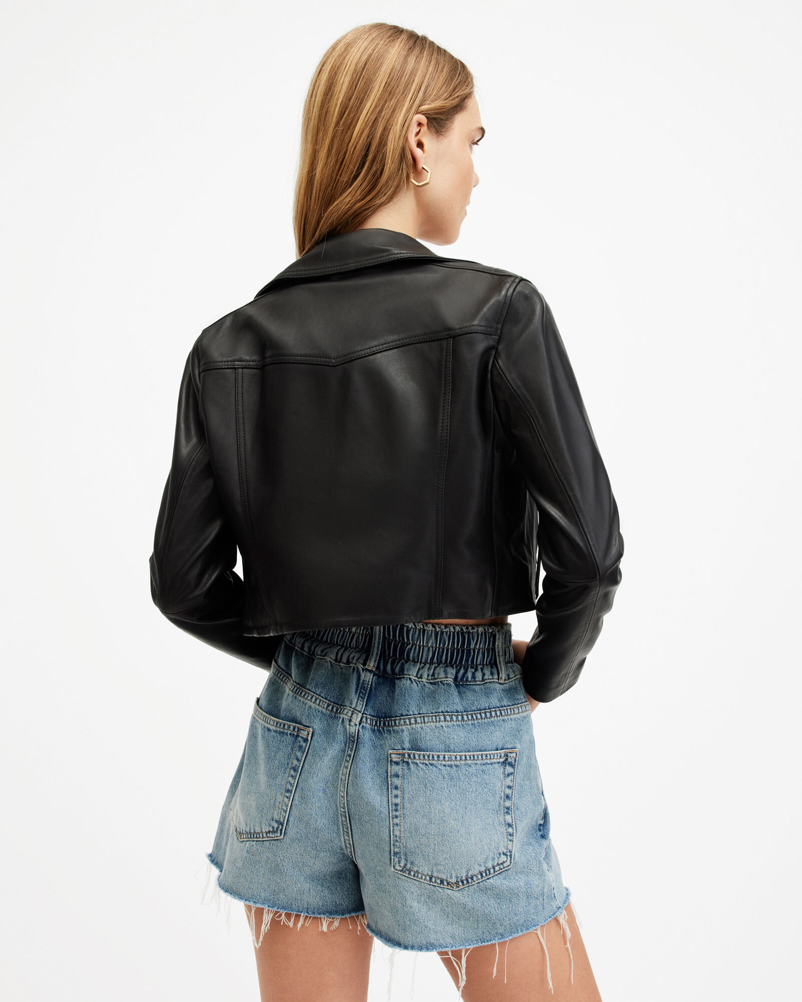 Elora Cropped Leather Biker Jacket Black | ALLSAINTS US