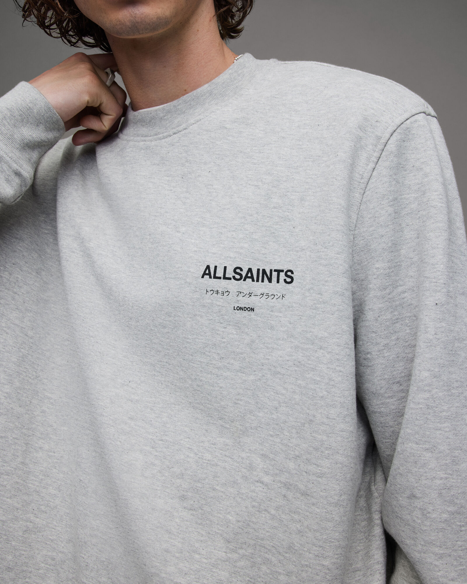 Underground Oversized Crew Sweatshirt Grey Marl | ALLSAINTS US