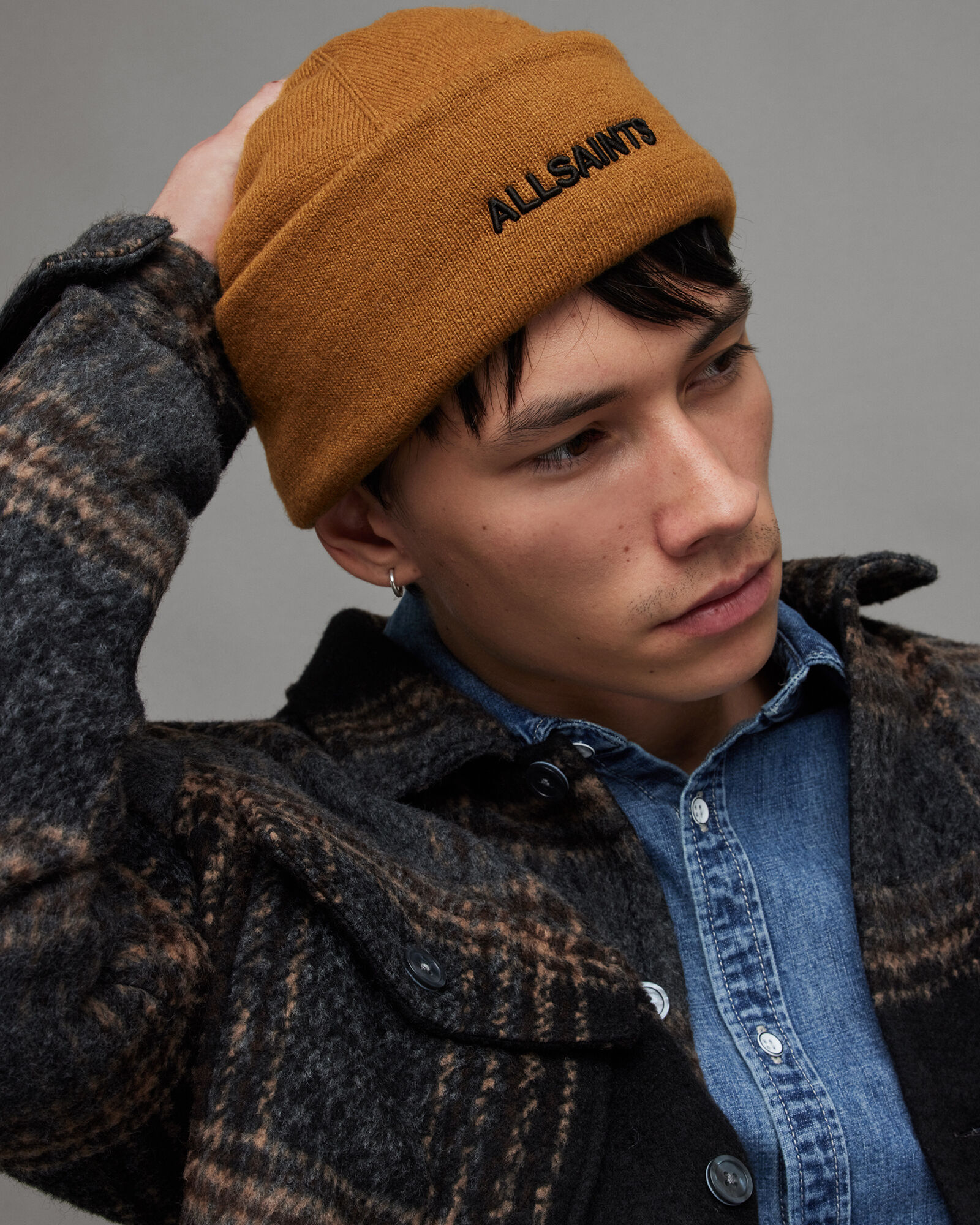 Bode Small Embroidered Logo Beanie Tobacco Gold | ALLSAINTS US
