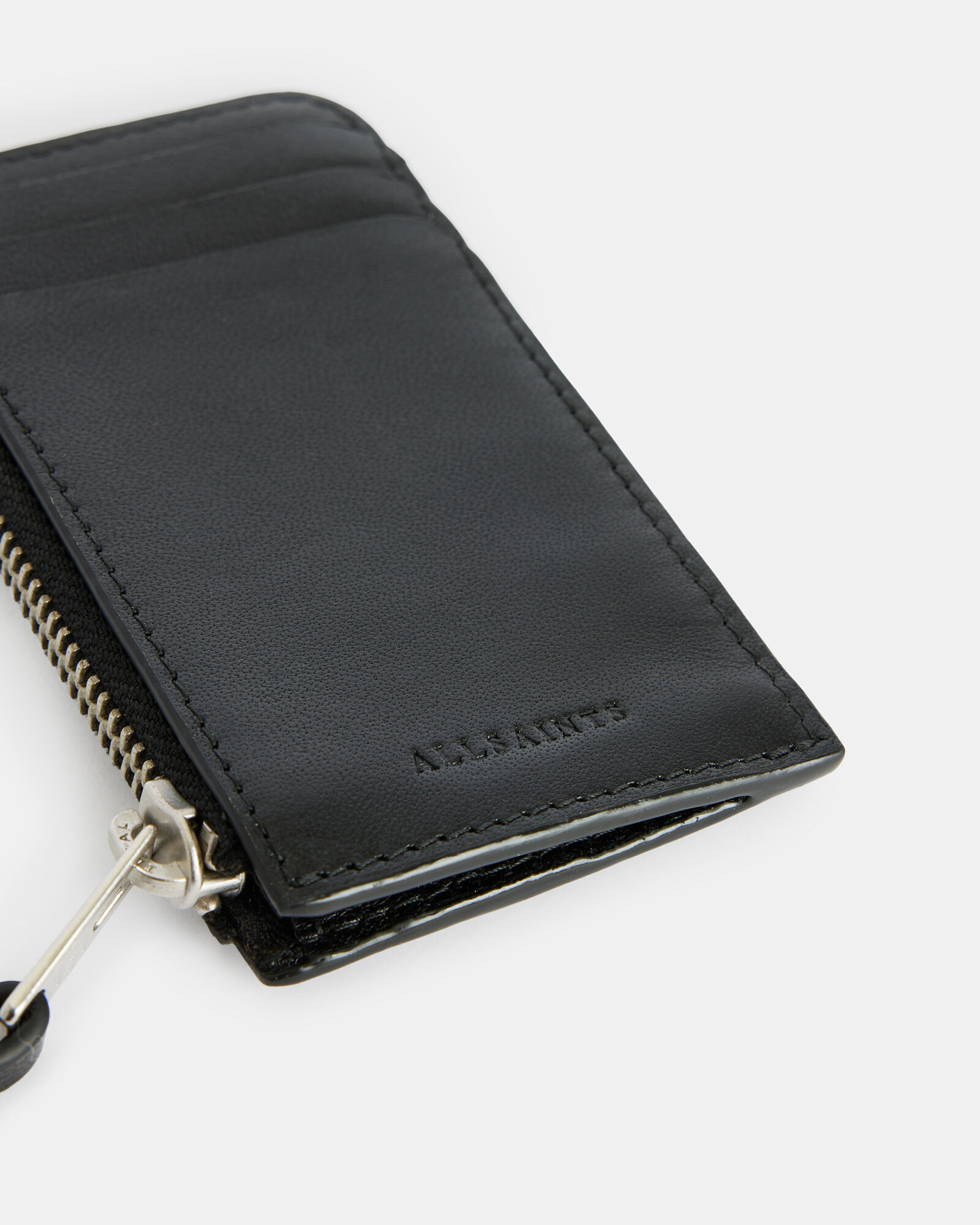 Isamu Zipped Leather Cardholder Wallet Black | ALLSAINTS US