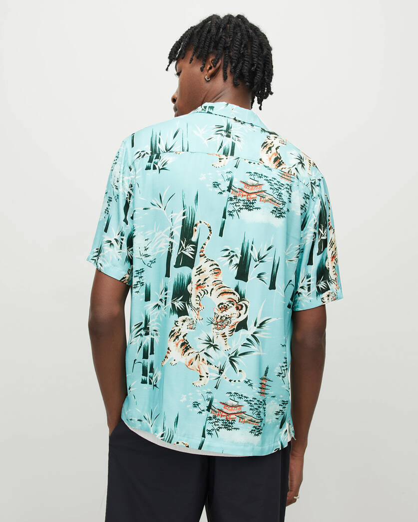 AllSaints Men's Tagise Tiger Print Short Sleeve Shirt, White, Size: XXL