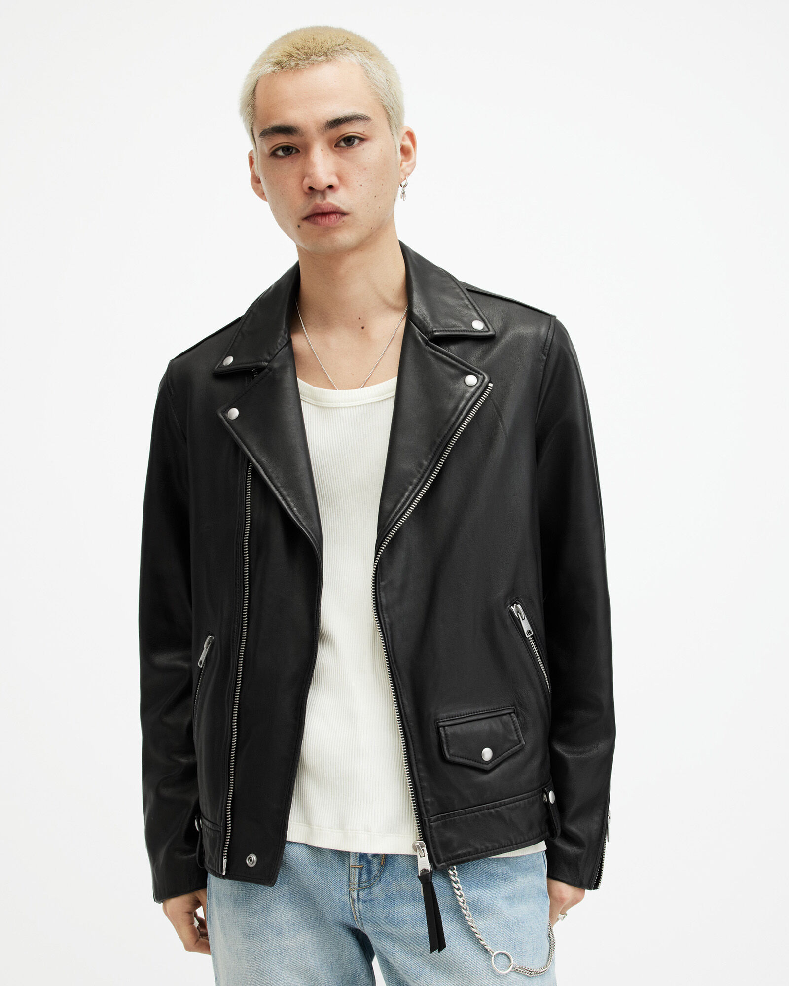 Buy ALL SAINTS Noll Leather Regular Fit Biker Jacket | Black Color Men |  AJIO LUXE