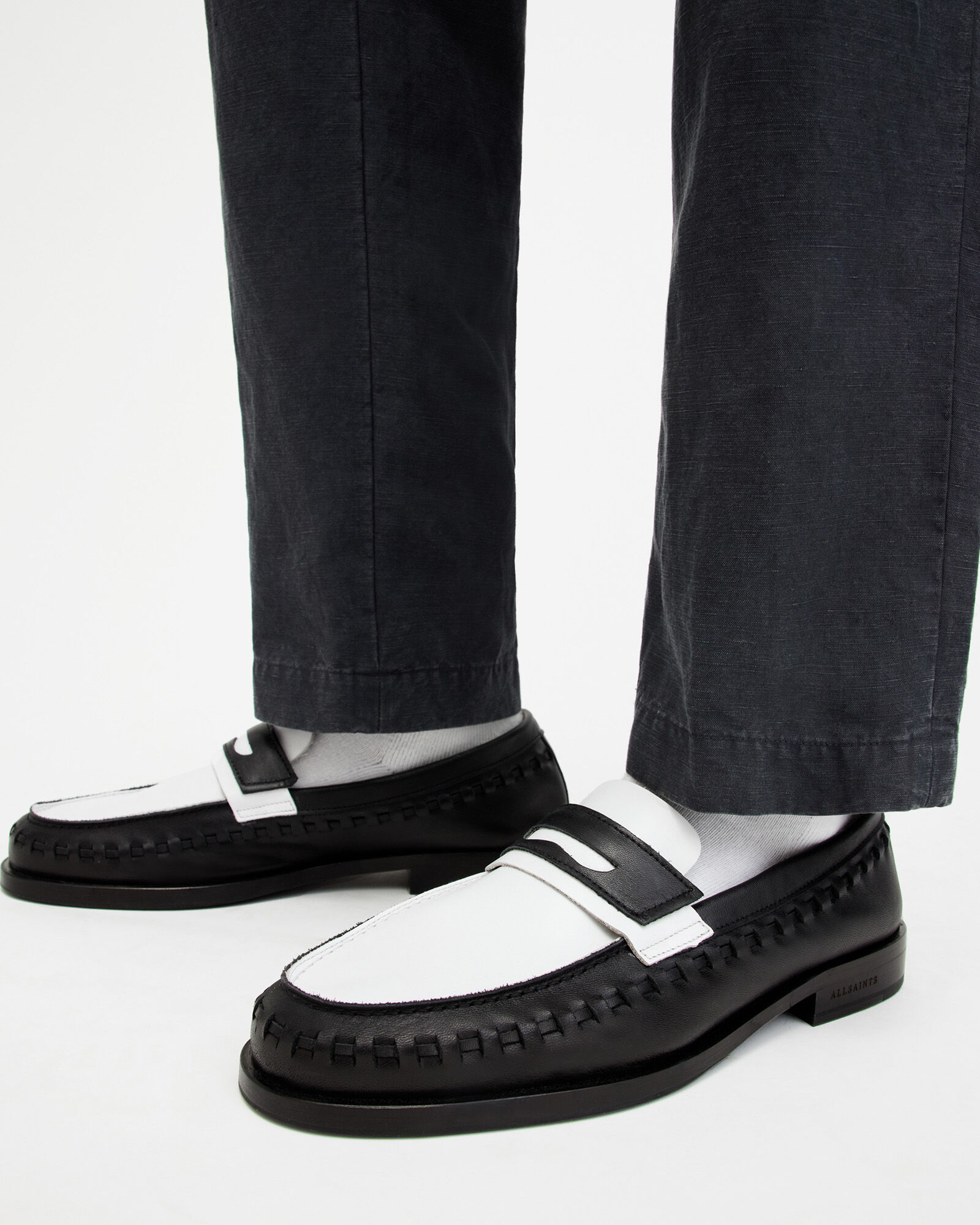 Sammy Leather Loafer Shoes Black/White | ALLSAINTS US