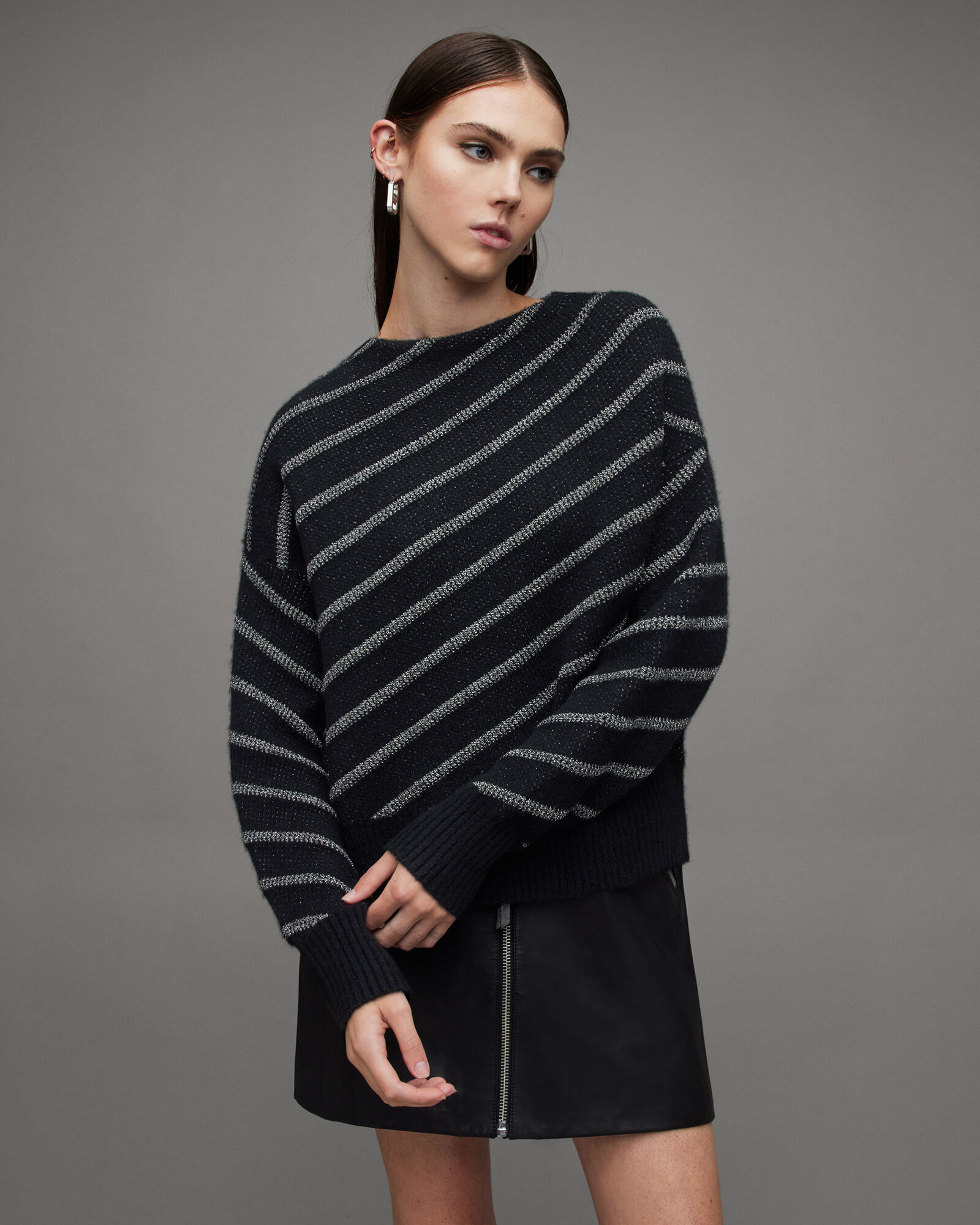 Vega Diagonal Stripe Cropped Sweater