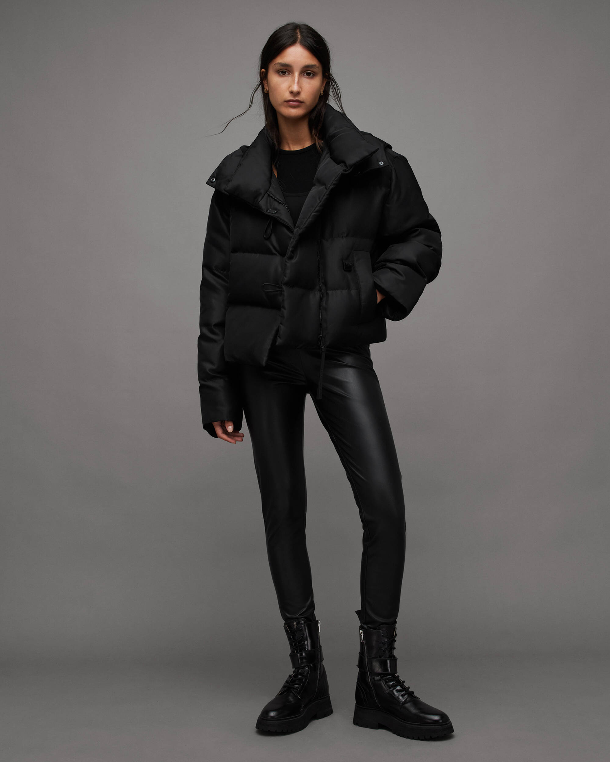 Allais High Collar Quilted Puffer Jacket Black | ALLSAINTS US