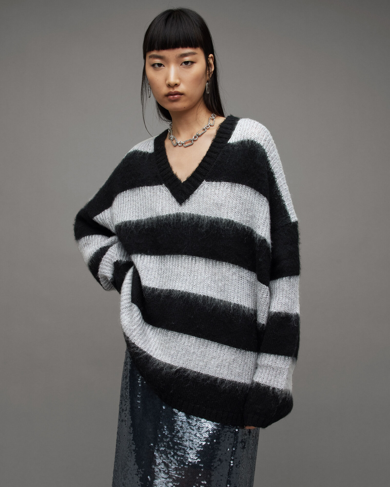 Lou Sparkle V-Neck Striped Sweater