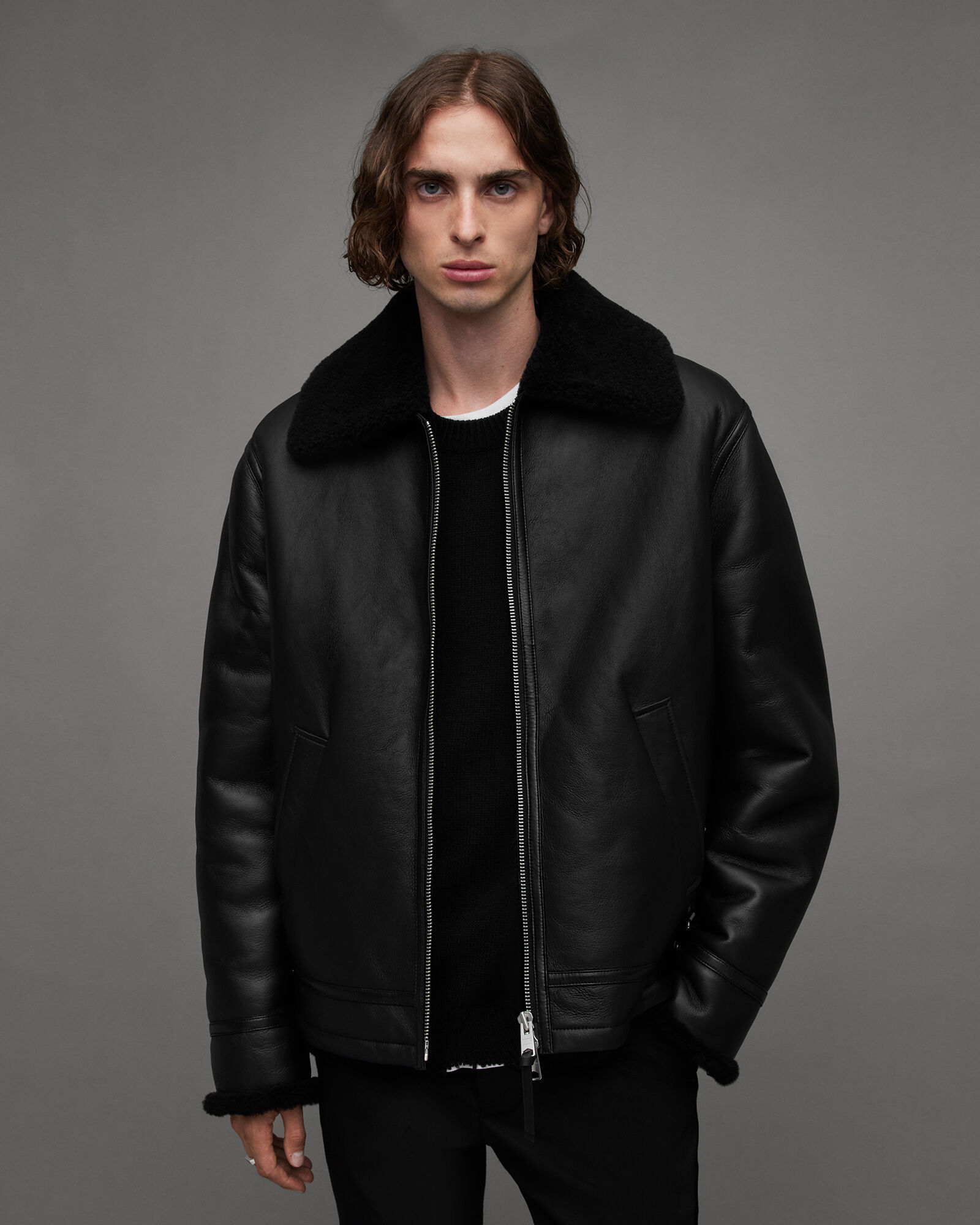 Allsaints Allsaints black shearling jacket (dekley shearling) | Grailed