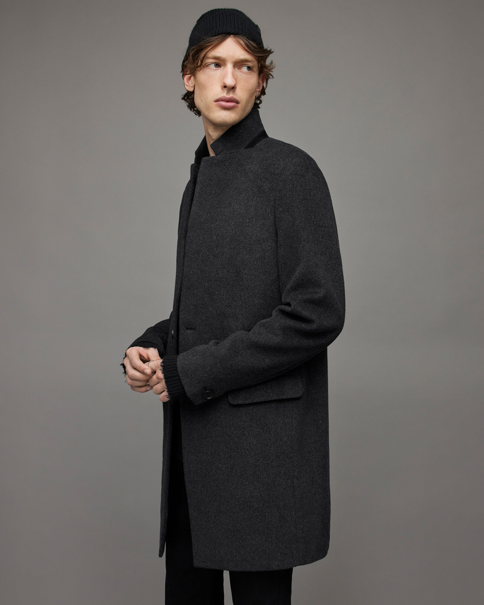 Manor Tailored Button Up Wool Coat Charcoal Grey | ALLSAINTS US