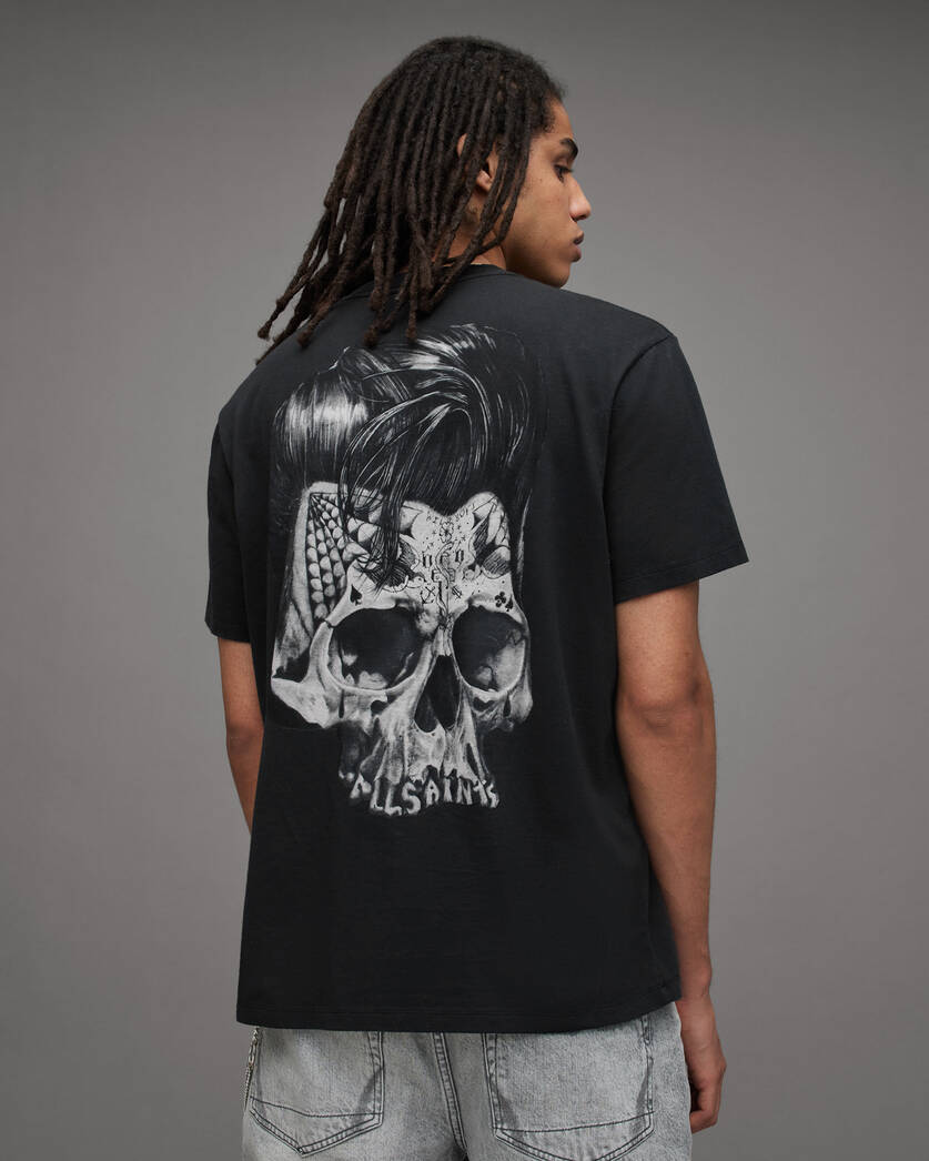 Relics Retro Skull Print Crew T-Shirt Washed Black