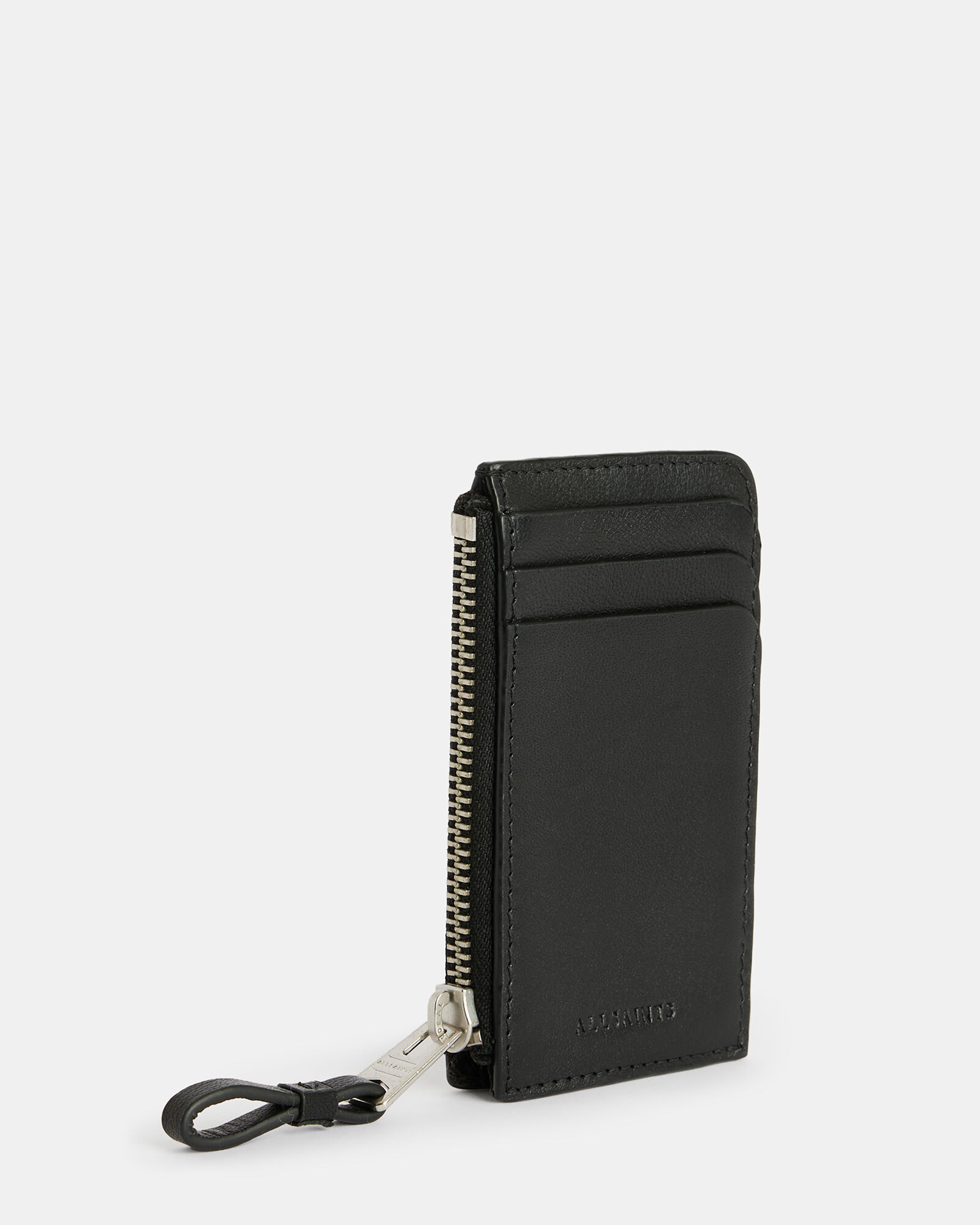 Isamu Zipped Leather Cardholder Wallet Black | ALLSAINTS US