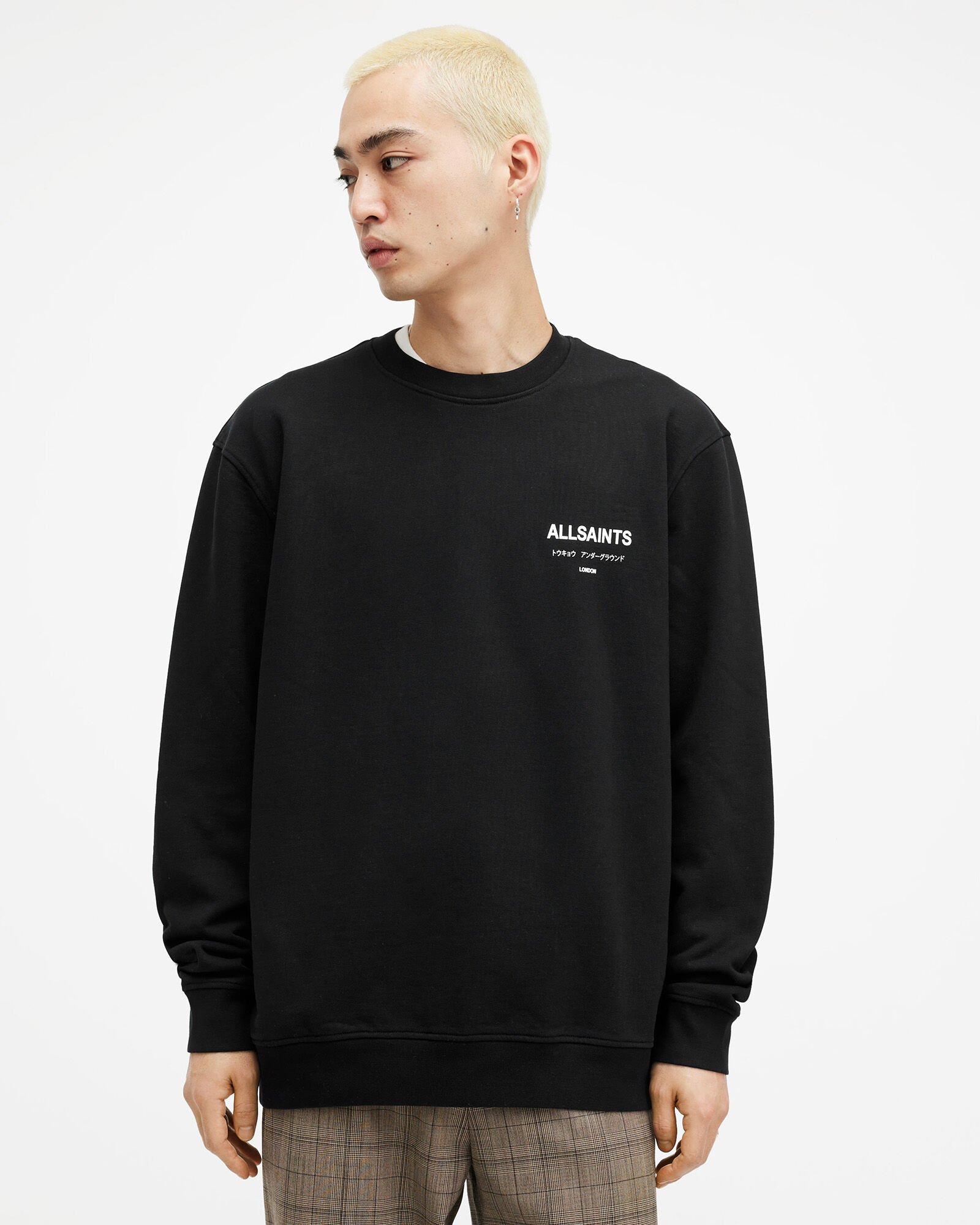 Underground Oversized Crew Sweatshirt Jet Black | ALLSAINTS US