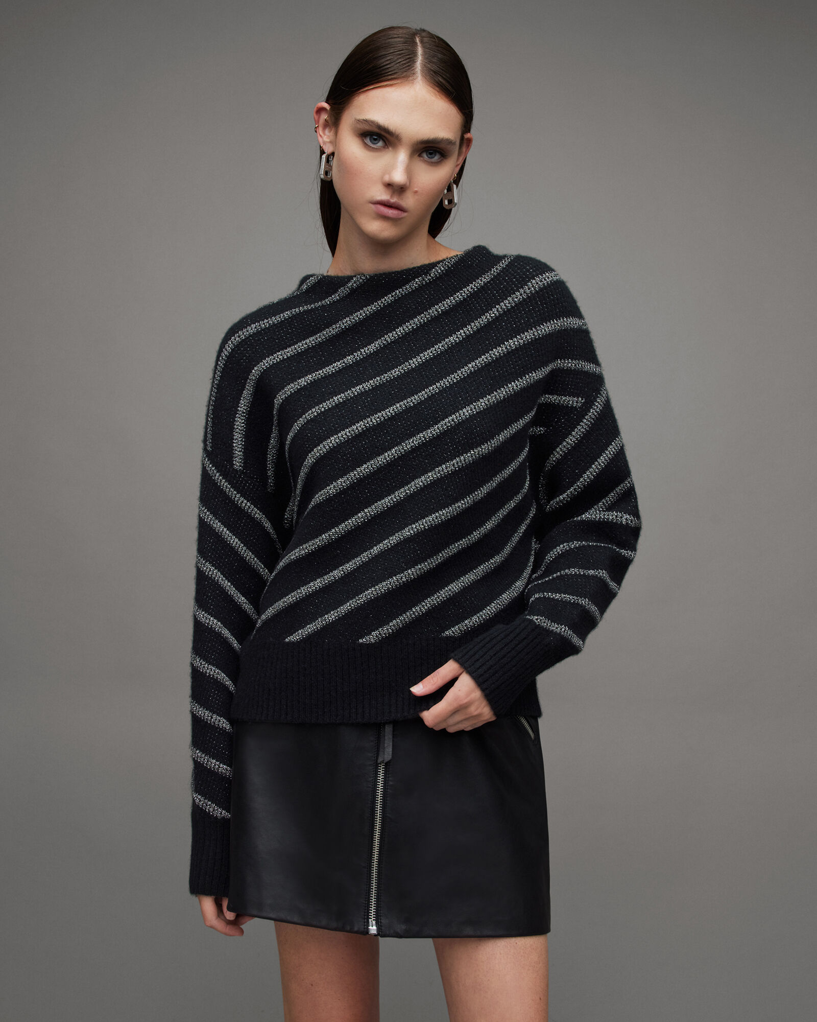 Vega Diagonal Stripe Cropped Sweater