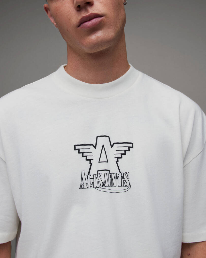 | US WHITE Match Neck Crew Biker ALLSAINTS Print CALA T-Shirt