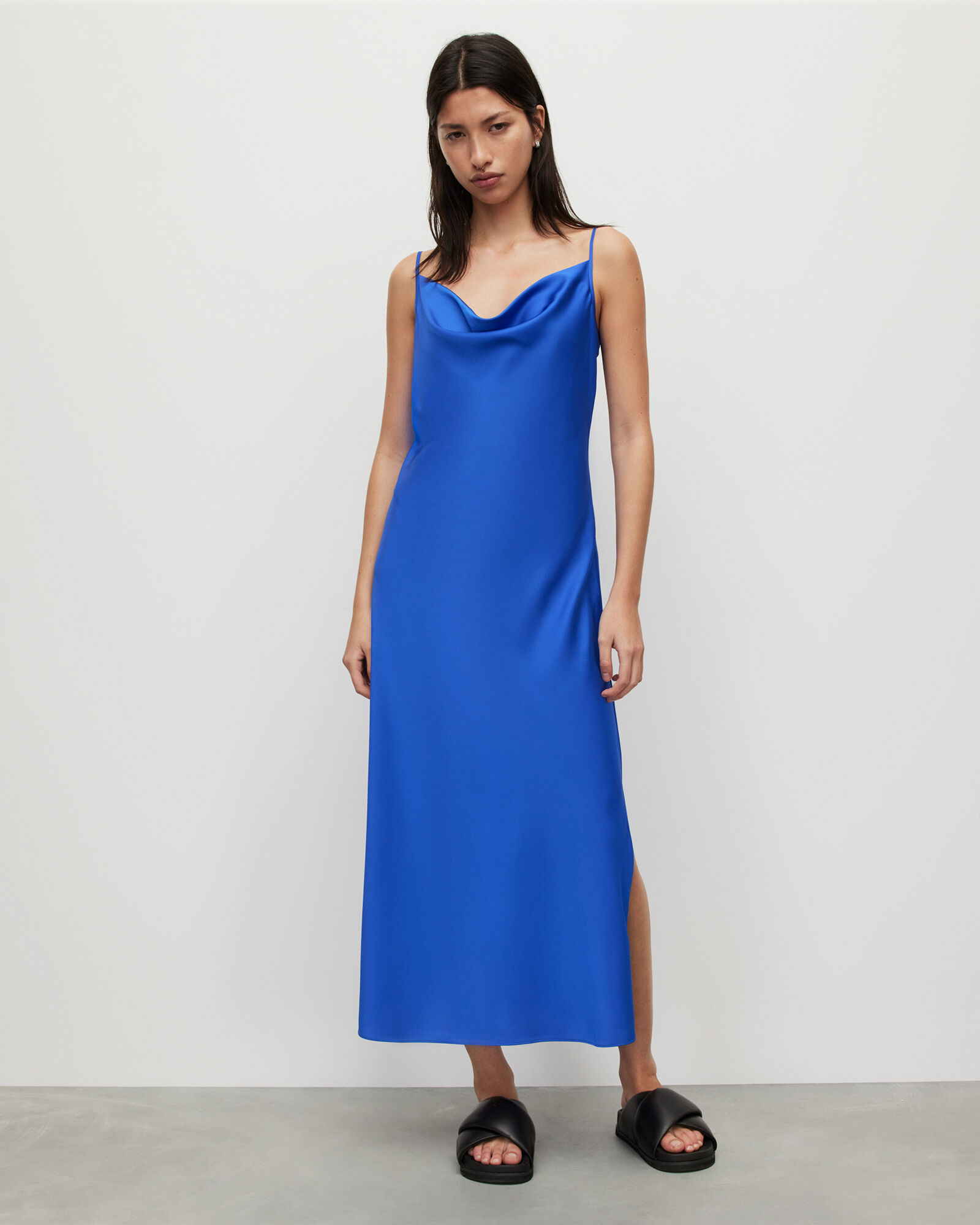 Hadley Cowl Neck Midi Slip Dress Dazzling Blue Allsaints Us 8240