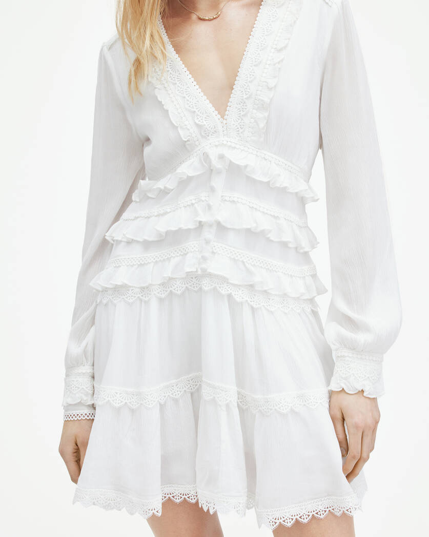 AllSaints Women's Evia Embroidered Dress in White/Black Size US 2