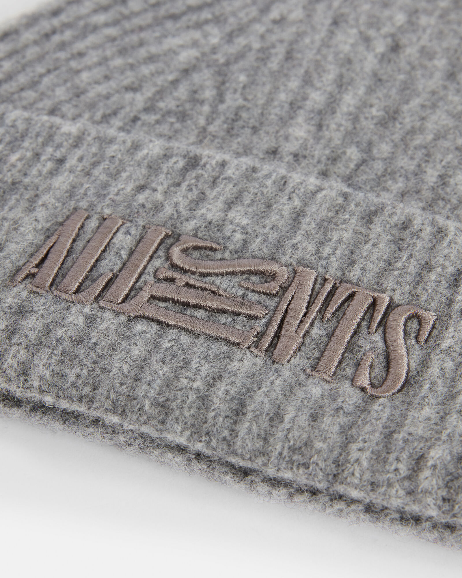 Oppose Boiled Wool Embroidered Beanie Grey Marl | ALLSAINTS US