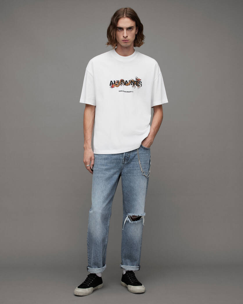 Graphic ALLSAINTS White Print Chiao Crew Relaxed T-Shirt US Optic |