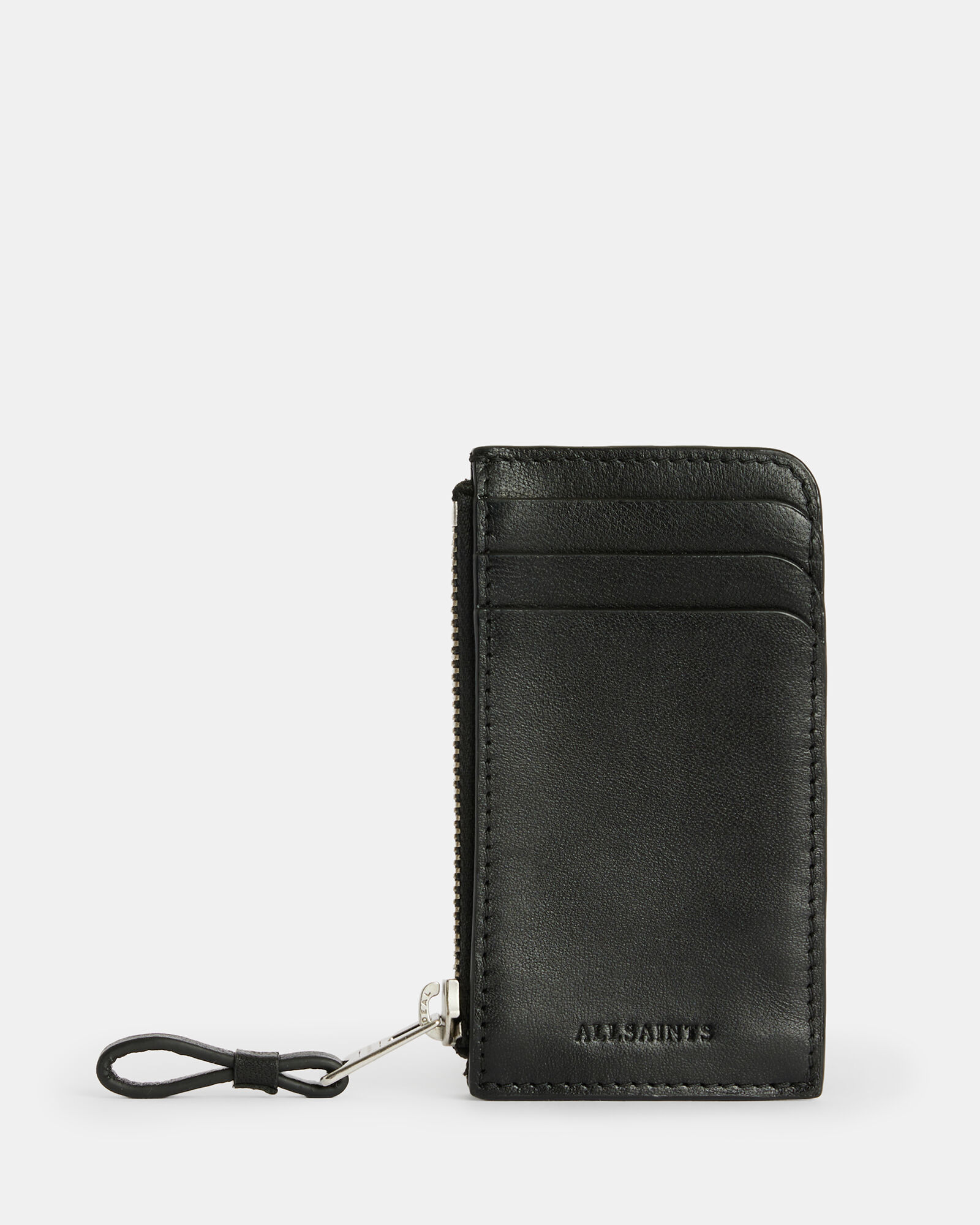 Isamu Zipped Leather Cardholder Wallet Black | ALLSAINTS US