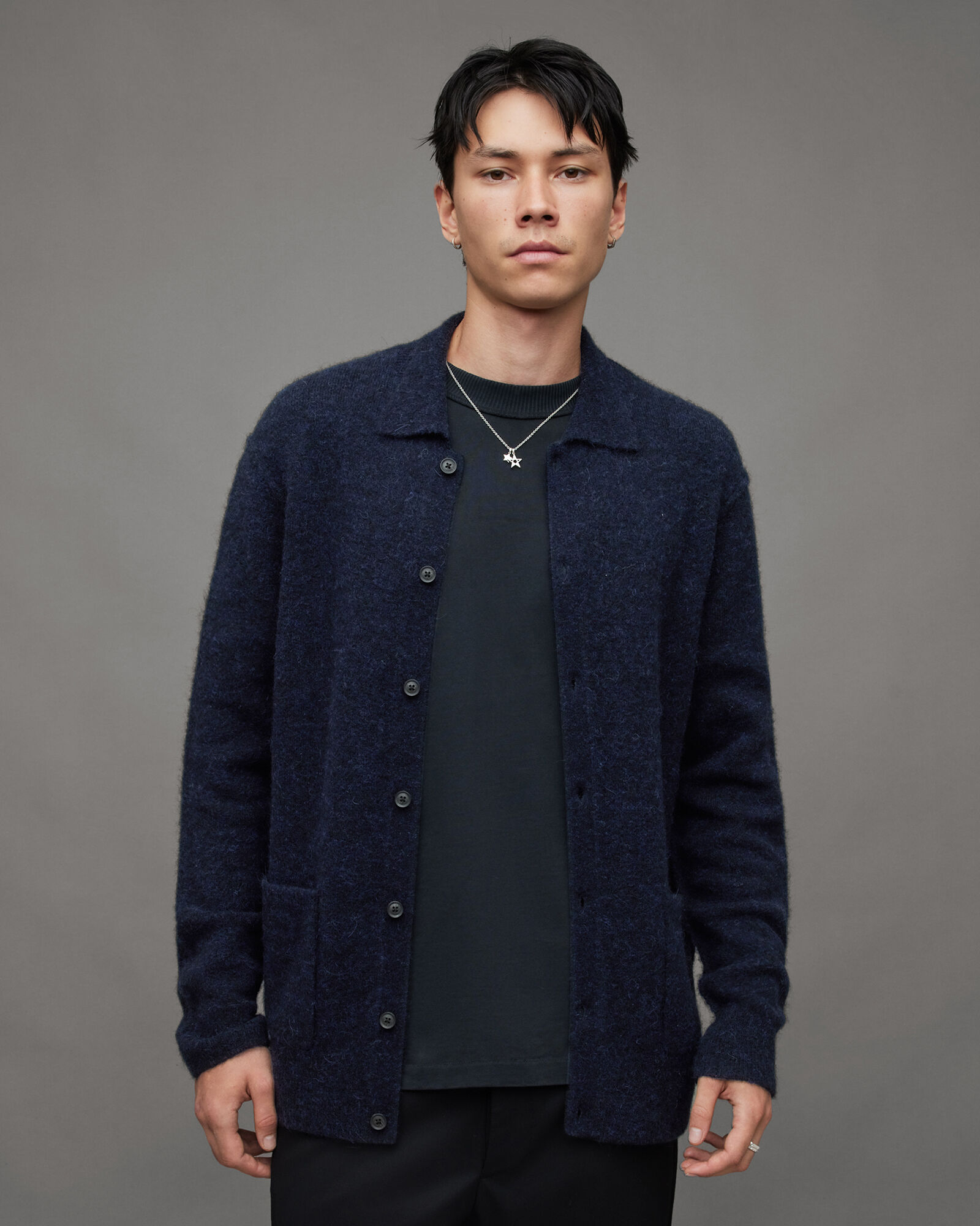 Cygnus Polo Neck Relaxed Fit Cardigan INK NAVY | ALLSAINTS US