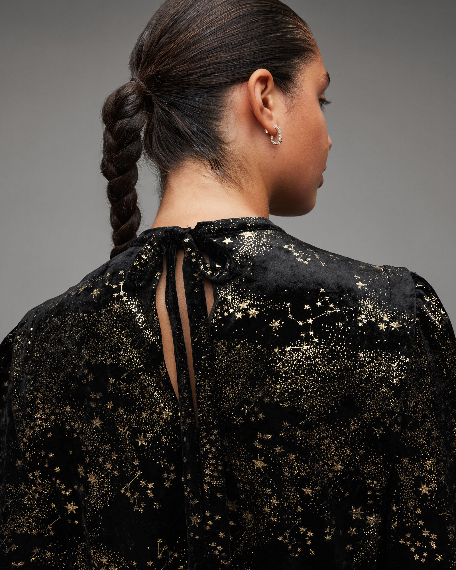 Jemima Star Printed Wrap Over Mini Dress BLACK GOLD | ALLSAINTS US