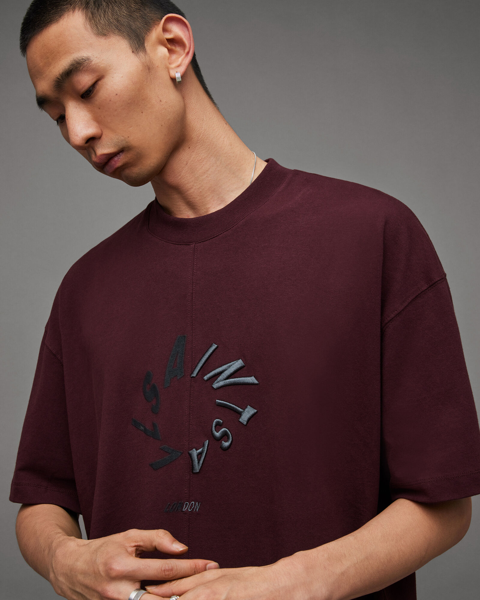 mt8484-One arm patterned switching design T-Shirt Tシャツ-