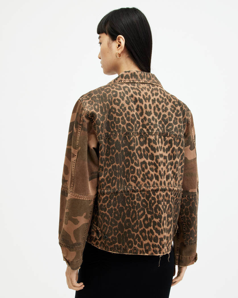 Womens AllSaints green Camouflage-Leopard Print Lily Shirt Jacket