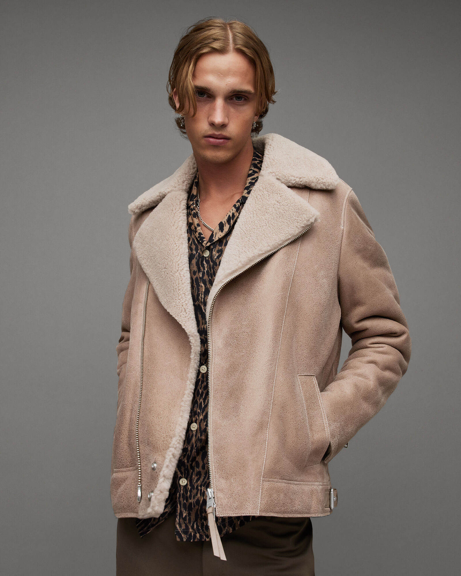 All Saints Sola Oversized Shearling Biker Jacket