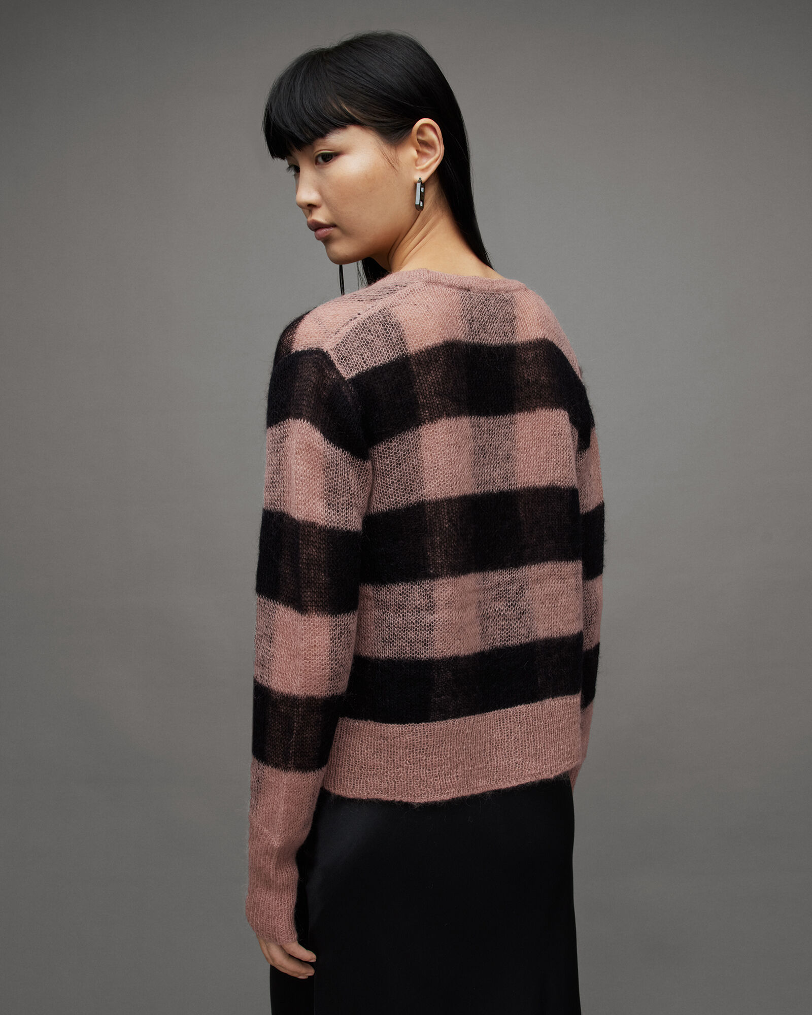 Renee Checked V-Neck Relaxed Cardigan PUTTY PINK/BLACK | ALLSAINTS US