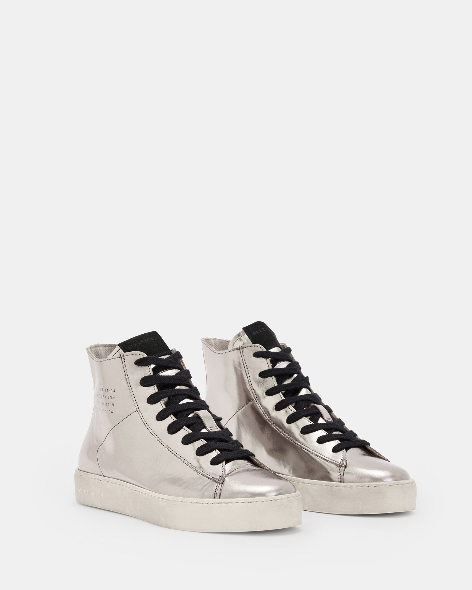 Tana Metallic Leather High Top Sneakers Silver | ALLSAINTS US