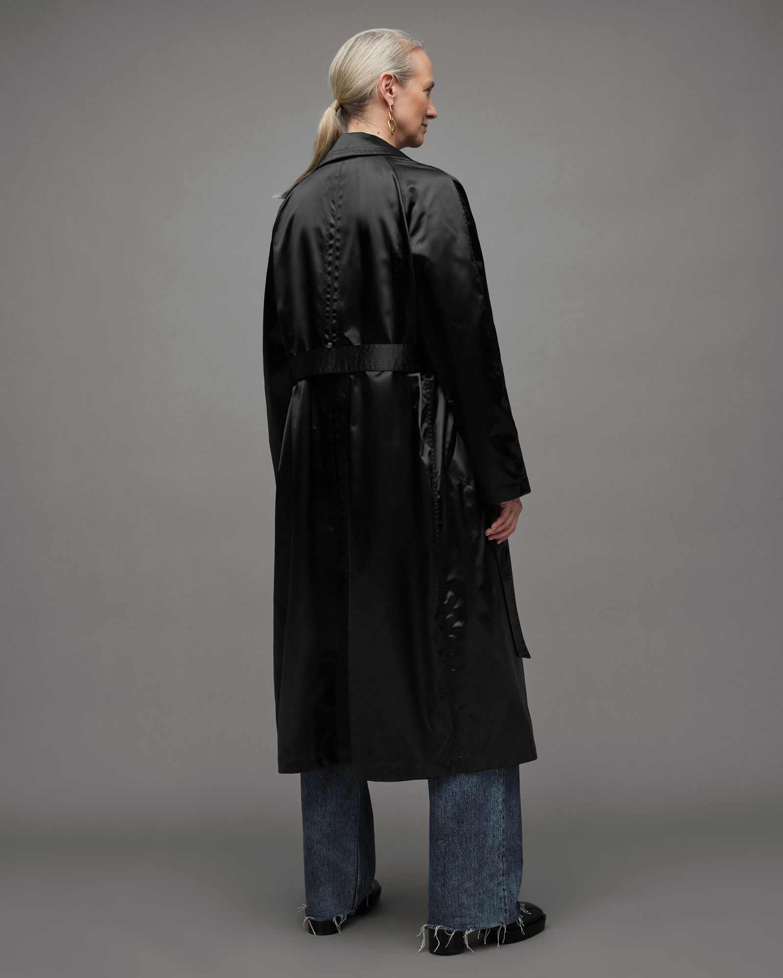 Elltee Shiny Toni Belted Trench Coat Black | ALLSAINTS US