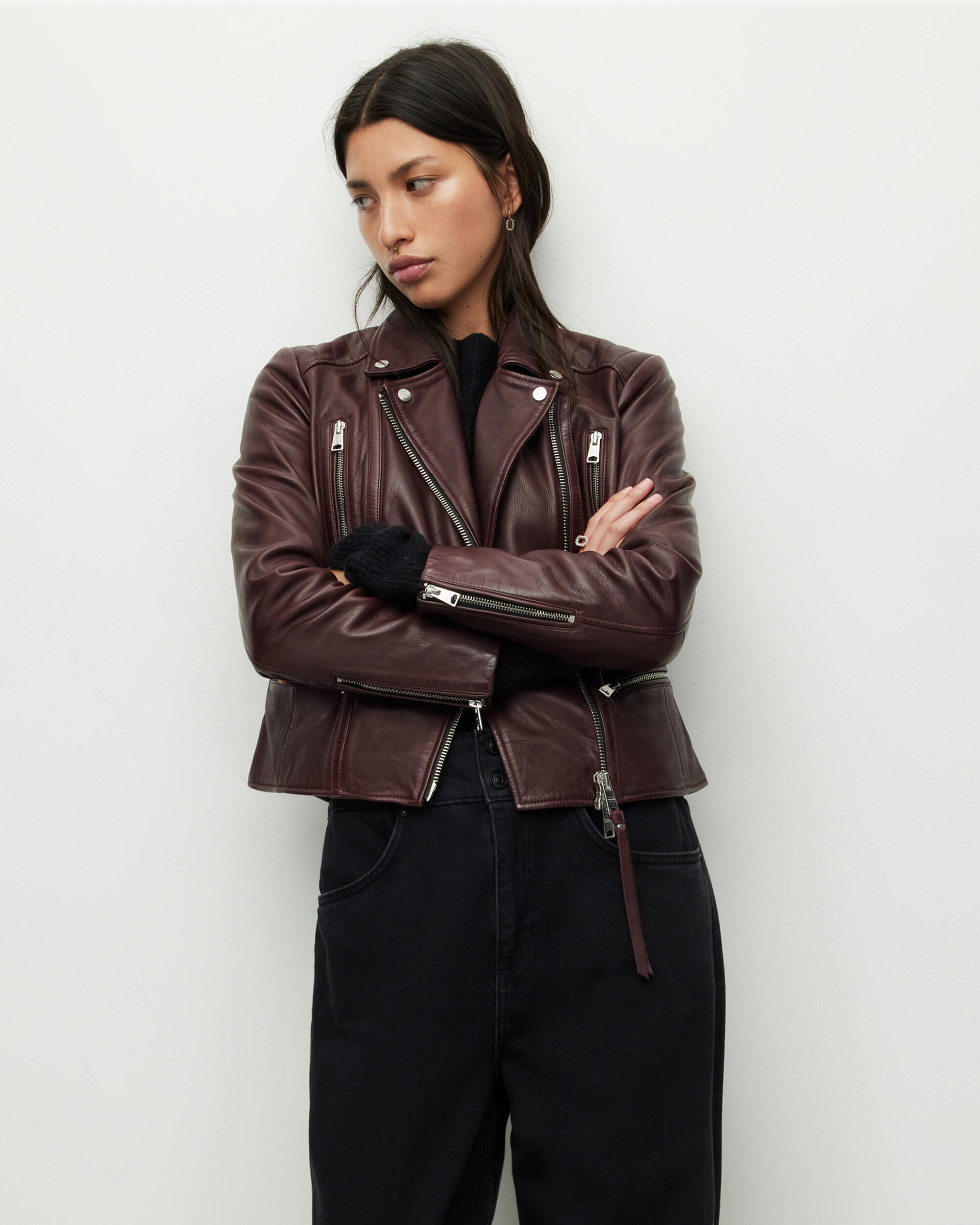 Sienna Leather Biker Jacket DEEP RED | ALLSAINTS US