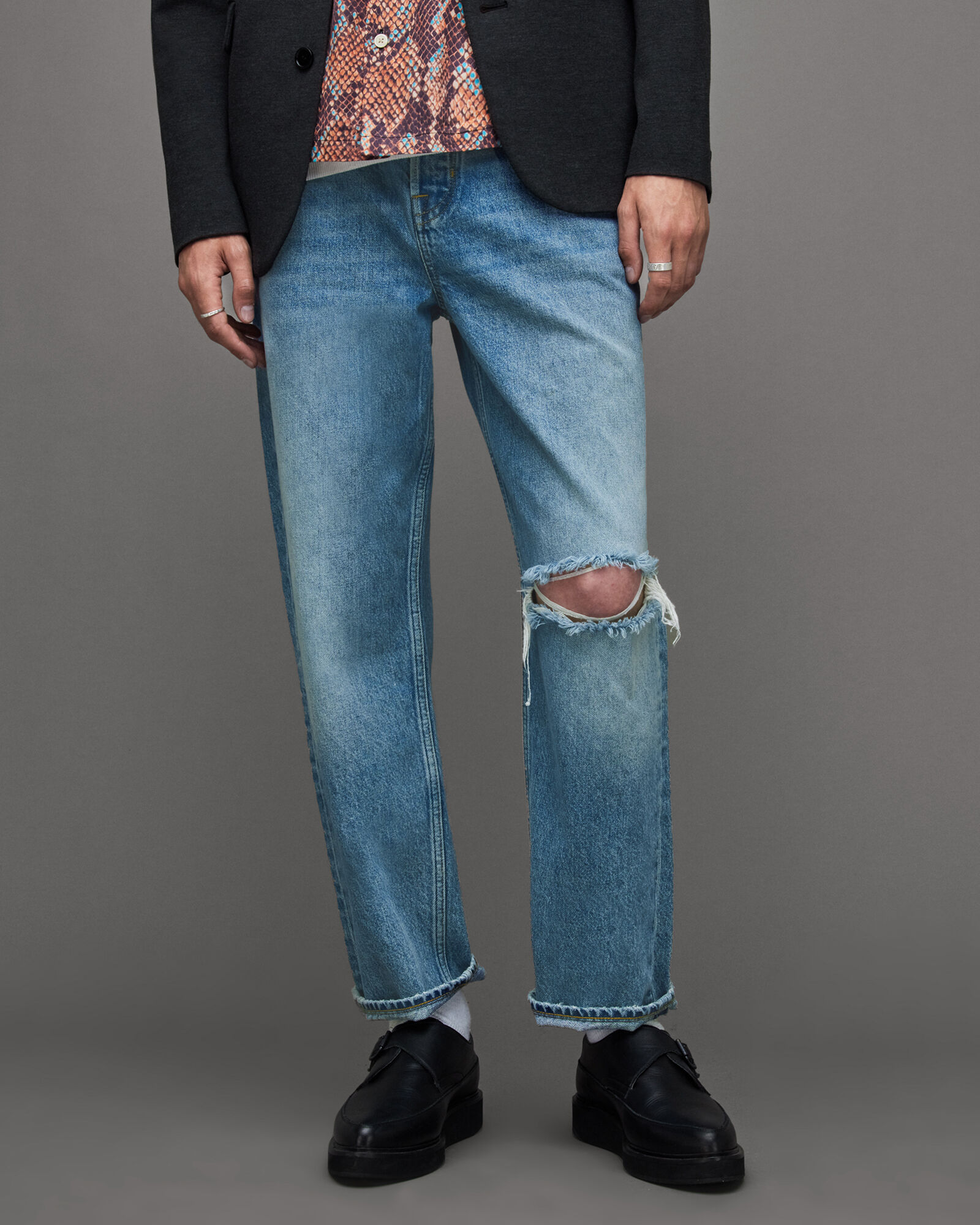 Curtis Straight Fit Damaged Denim Jeans