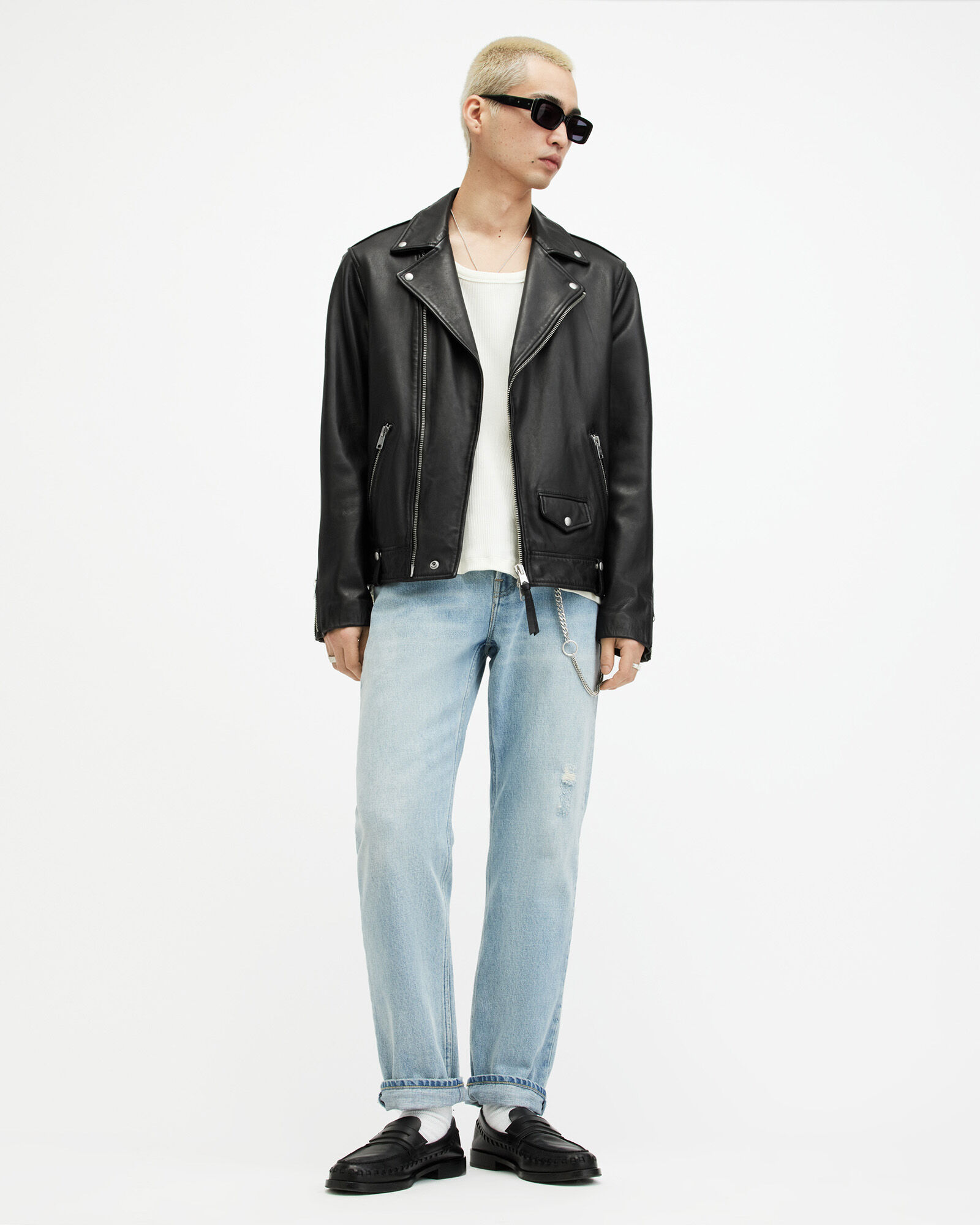 Milo Asymmetric Zip Leather Biker Jacket