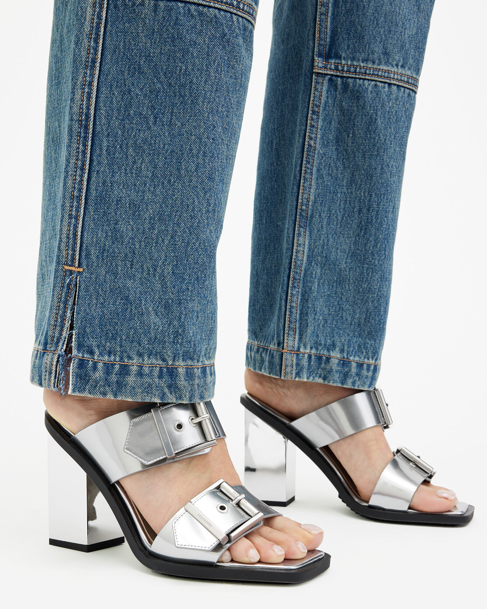 Camille Metallic Leather Block Heels