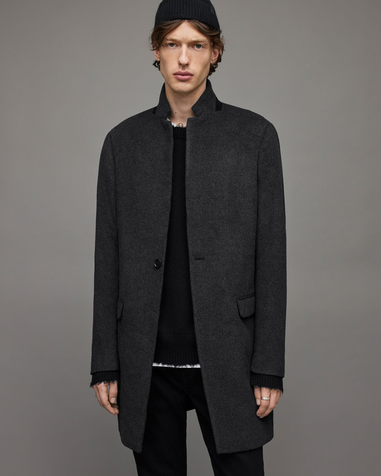 Manor Tailored Button Up Wool Coat Charcoal Grey | ALLSAINTS US