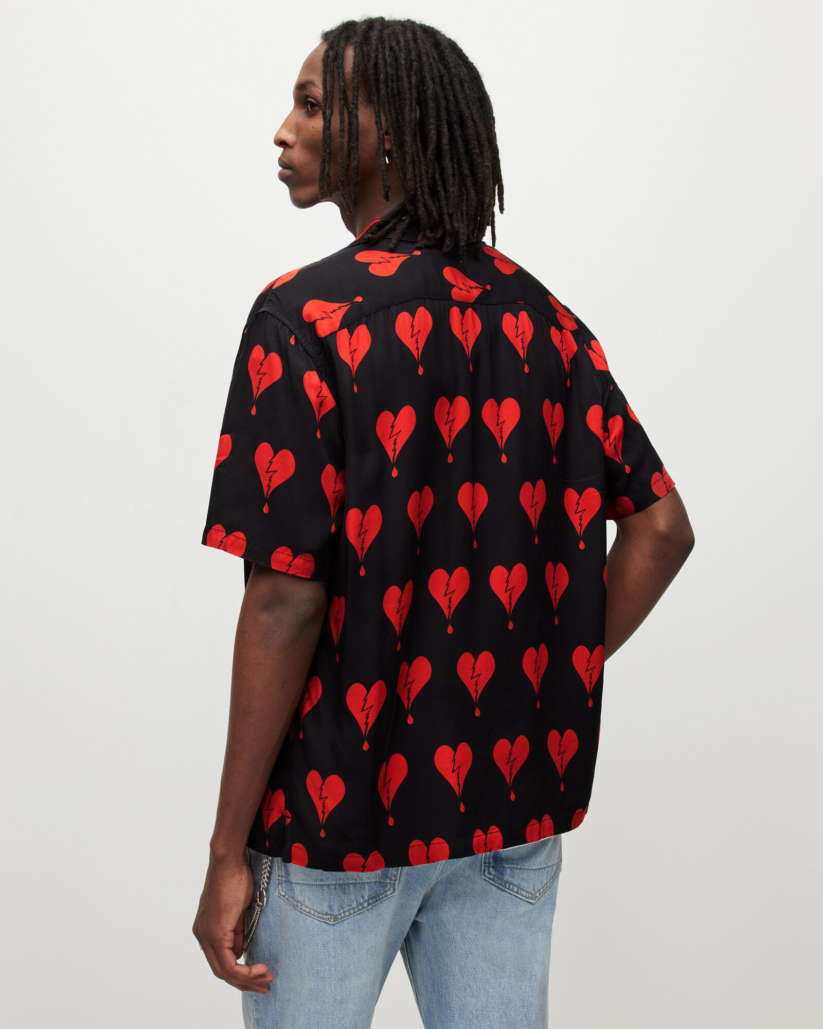 Break Up Heart Motif Print Shirt Jet Black | ALLSAINTS US