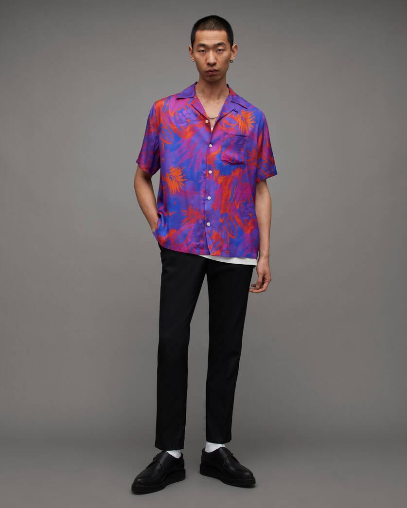 | VINTAGE Relaxed ORANGE ALLSAINTS Gozo Tropical Shirt Print Fit US
