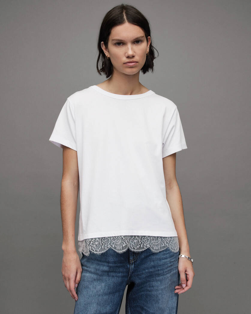 Hem ALLSAINTS White US | Optic Lace Lee Relaxed T-Shirt