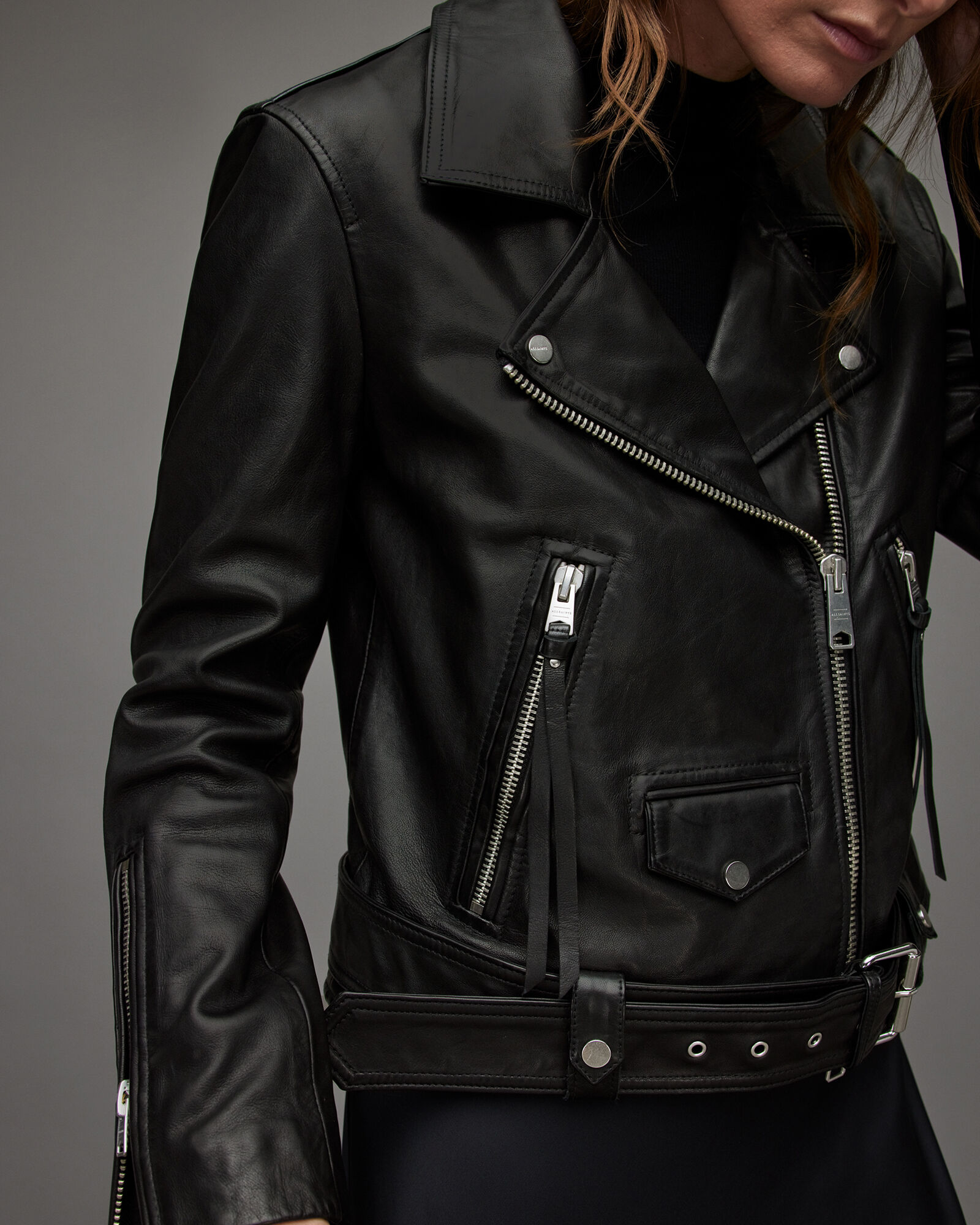 メール便送料無料05 【美品】オールセインツ LUNA LEATHER BIKER 黒 M