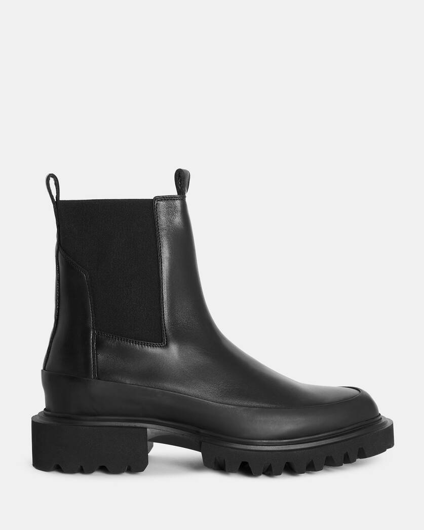 Harlee Chunky Leather Slip On Boots Black | ALLSAINTS US
