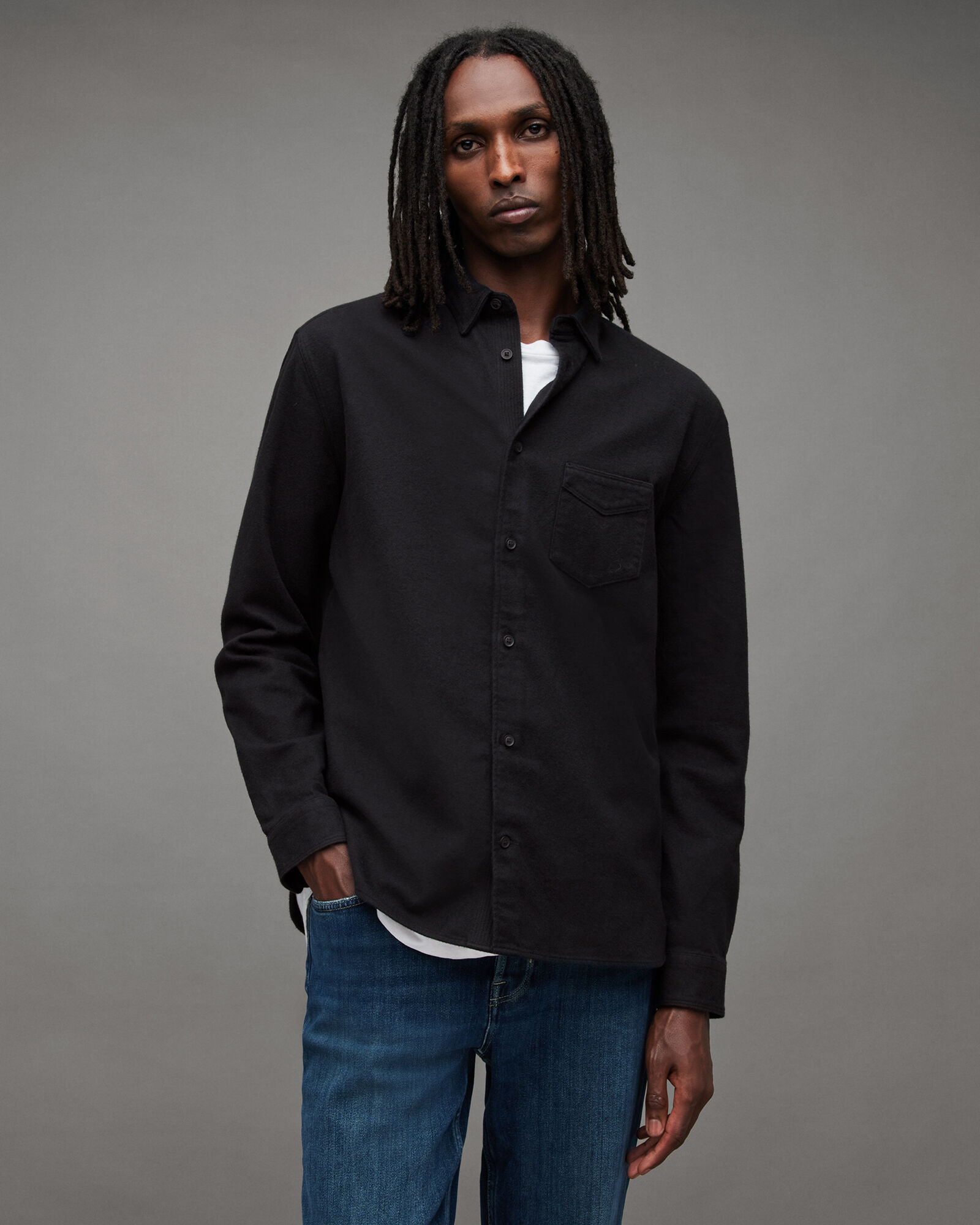 Arden Brushed Cotton Relaxed Shirt Jet Black | ALLSAINTS US