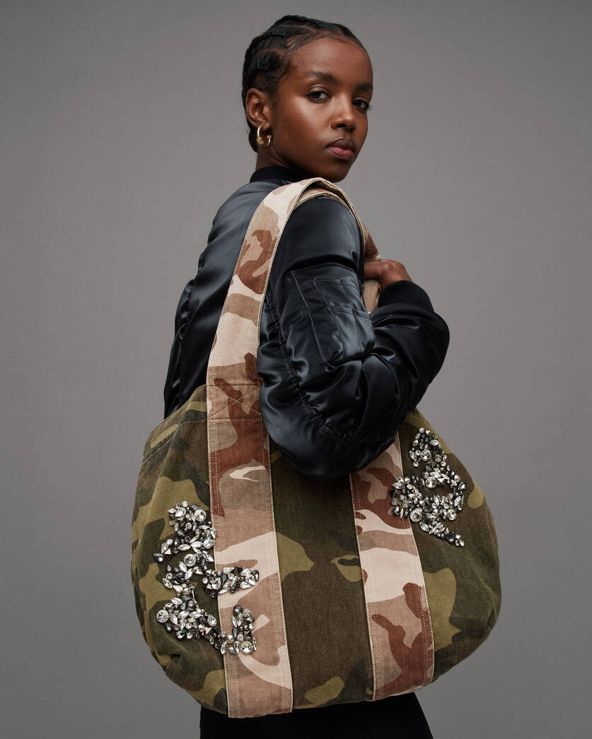AllSaints Women's Airi Camouflage Denim Tote Bag