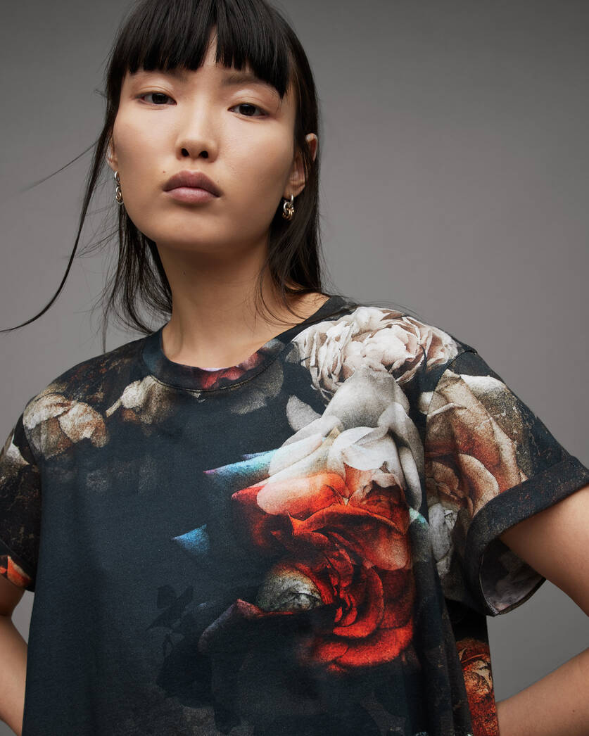 Anna Rosalie Floral Print T-Shirt US ALLSAINTS Burnt Umber 