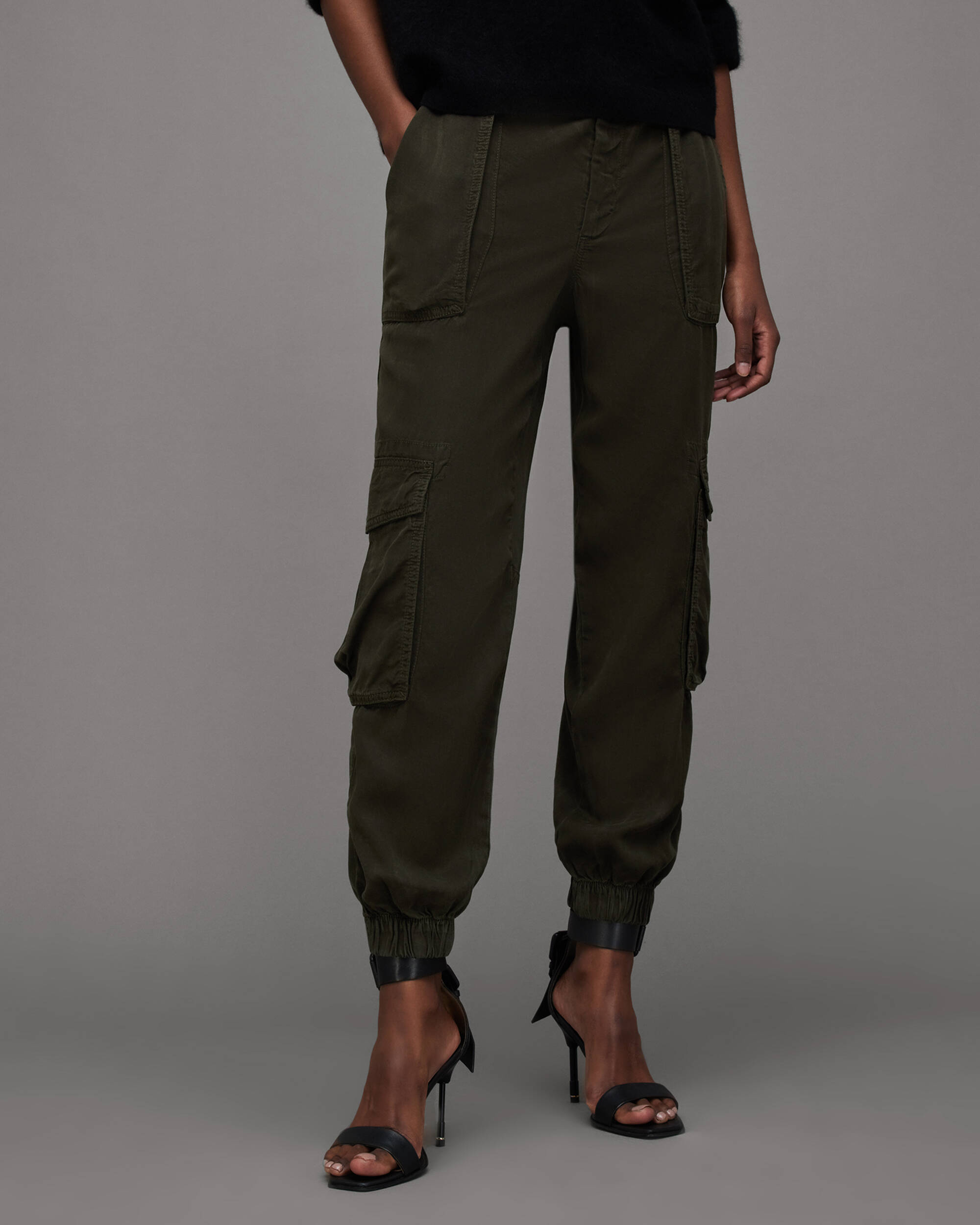 Frieda High-Rise Tencel Cargo Pants Khaki Green | ALLSAINTS US