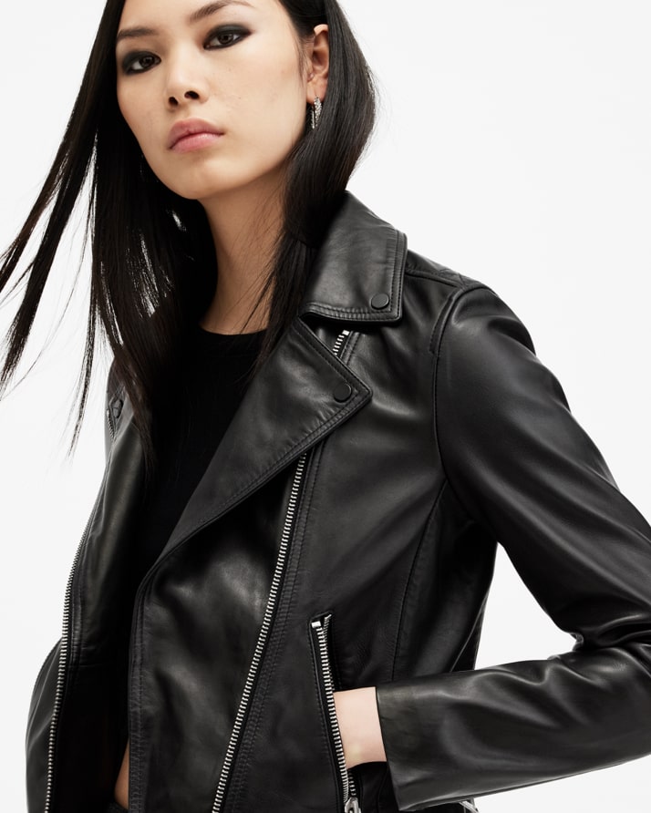 Women's Dalby Leather Jacket - Closeup Side View