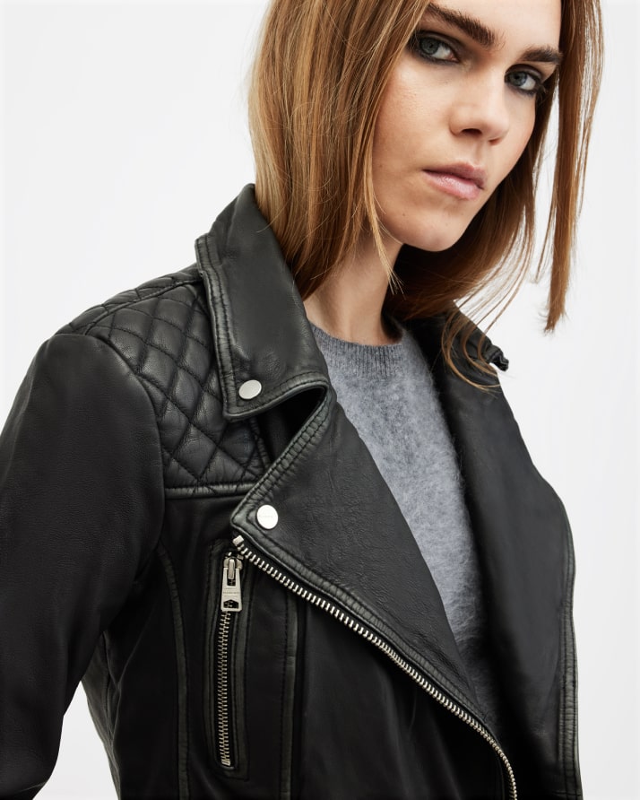 Women's Cargo Leather Jacket - Closeup View