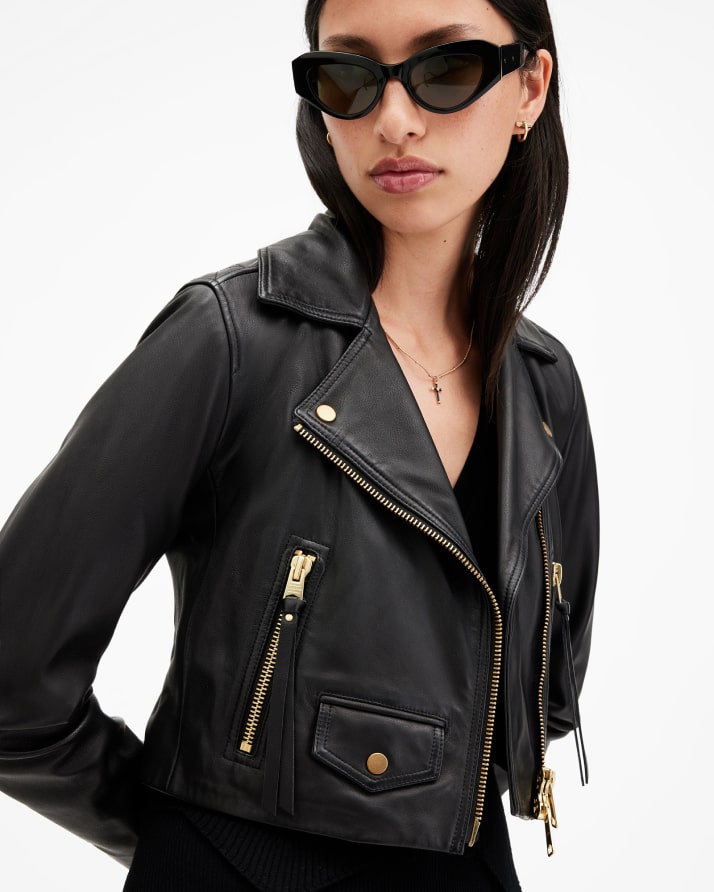 Women's Elora Leather Jacket - Close Up View