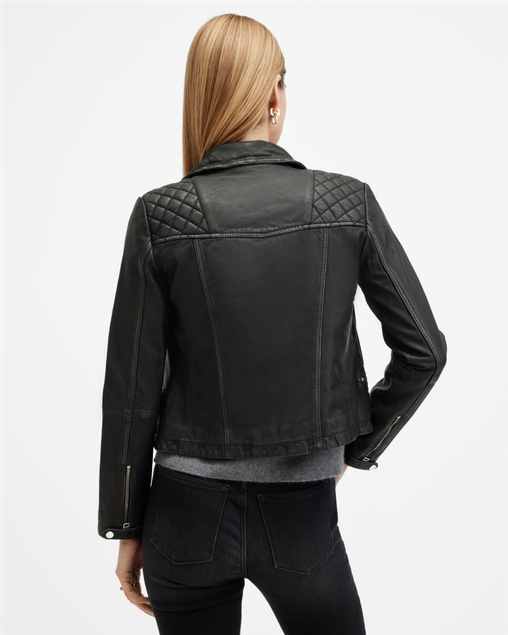 Women's Cargo Leather Jacket - Back View