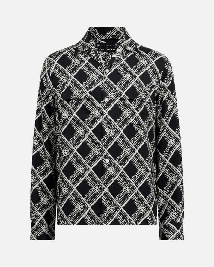 Shop das Grid Print Long Sleeve Hemd