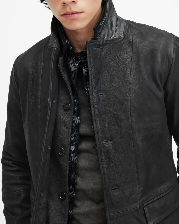 Men's Survey Leather Jacket - Closeup View